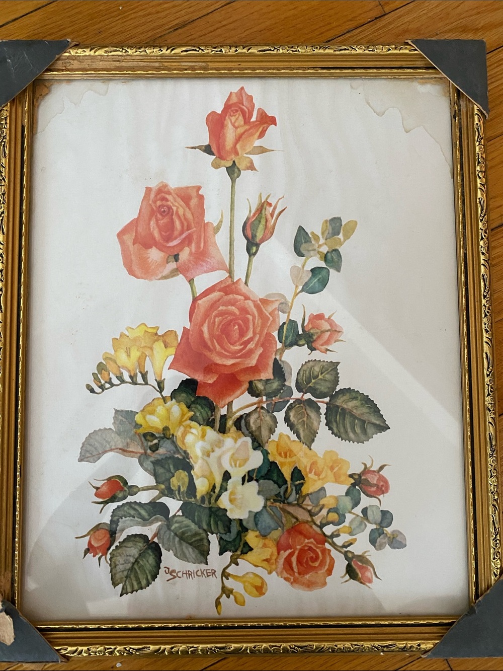 Vintage Botanical Rose Bouquet Wall Art - Signed Schricker
